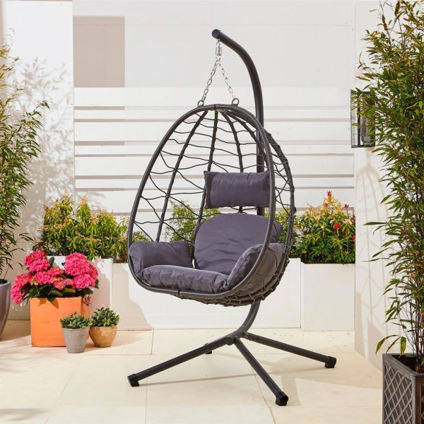 Neo Grey Garden Swing Hanging Egg Chair With Cushions - Image 6