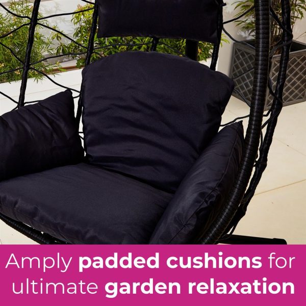 Neo Black Hanging Swing Egg Chair With Cushions - Image 4