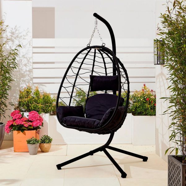 Neo Black Hanging Swing Egg Chair With Cushions - Image 5
