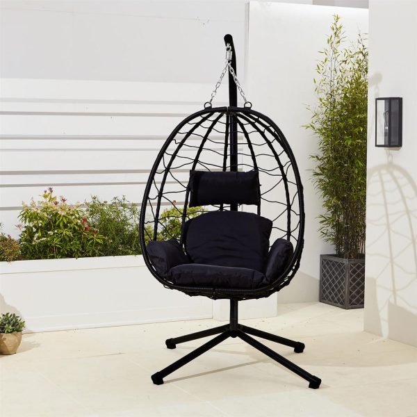 Neo Black Hanging Swing Egg Chair With Cushions - Image 7