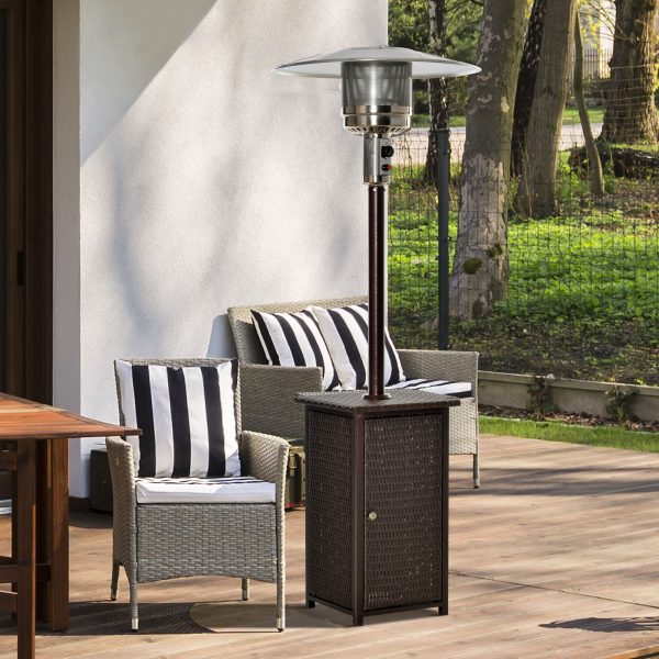 Outsunny 12KW Gas Patio Heater Terrace Standing Wicker Rattan Heater w/ Tabletop - Image 2