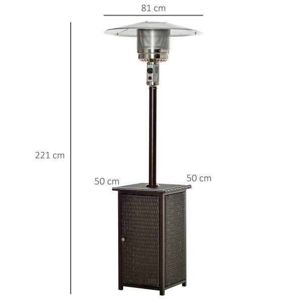 Outsunny 12KW Gas Patio Heater Terrace Standing Wicker Rattan Heater w/ Tabletop - Image 3
