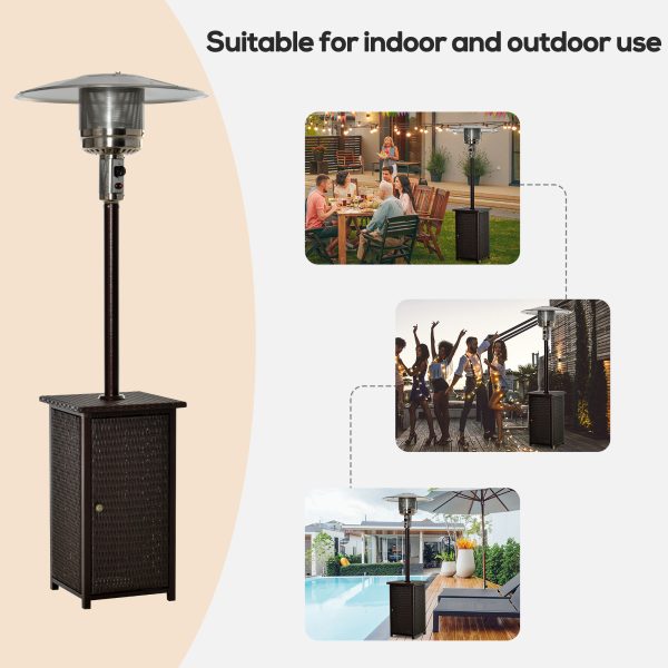 Outsunny 12KW Gas Patio Heater Terrace Standing Wicker Rattan Heater w/ Tabletop - Image 5