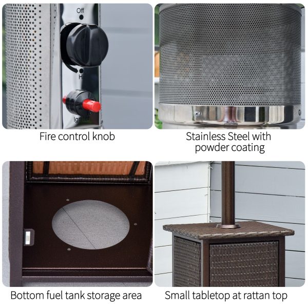 Outsunny 12KW Gas Patio Heater Terrace Standing Wicker Rattan Heater w/ Tabletop - Image 6