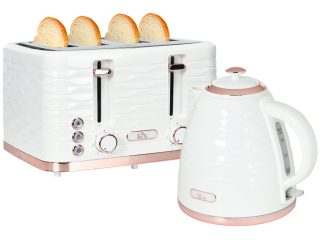 HOMCOM Kettle and Toaster Set 1.7L Rapid Boil Kettle & 4 Slice Toaster White