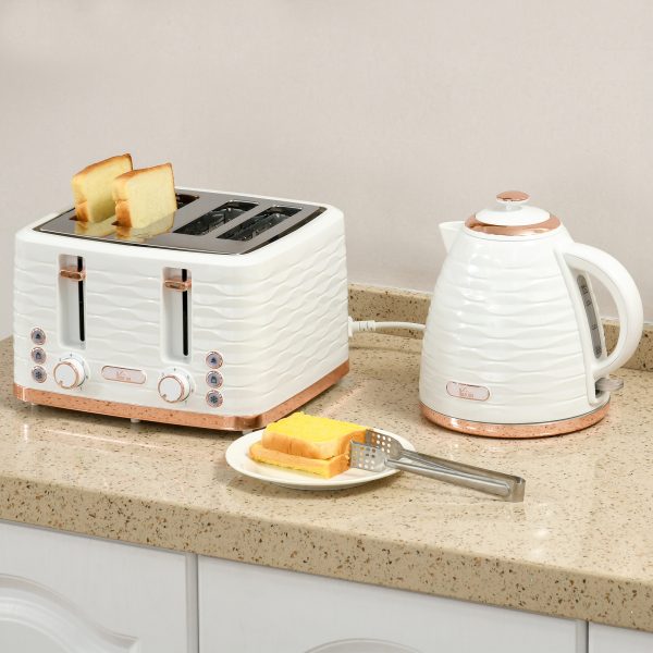 HOMCOM Kettle and Toaster Set 1.7L Rapid Boil Kettle & 4 Slice Toaster White - Image 2