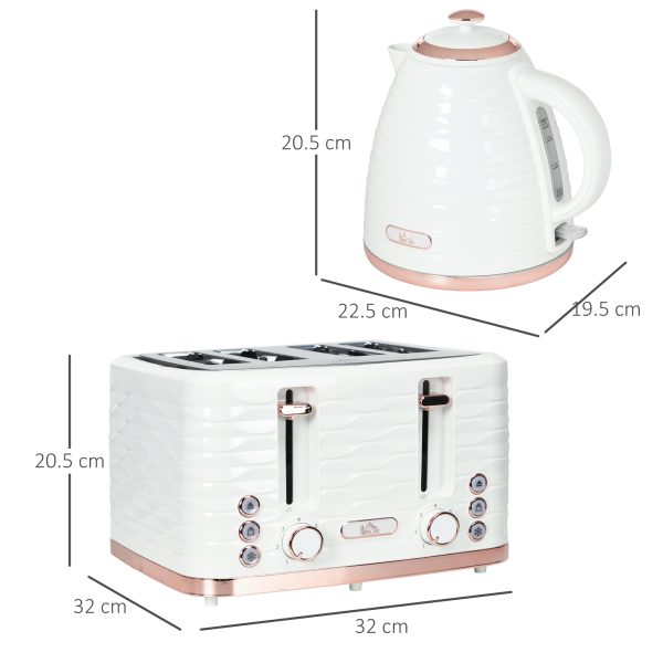 HOMCOM Kettle and Toaster Set 1.7L Rapid Boil Kettle & 4 Slice Toaster White - Image 3