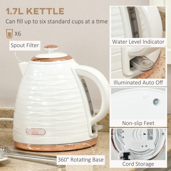 HOMCOM Kettle and Toaster Set 1.7L Rapid Boil Kettle & 4 Slice Toaster White - Image 4