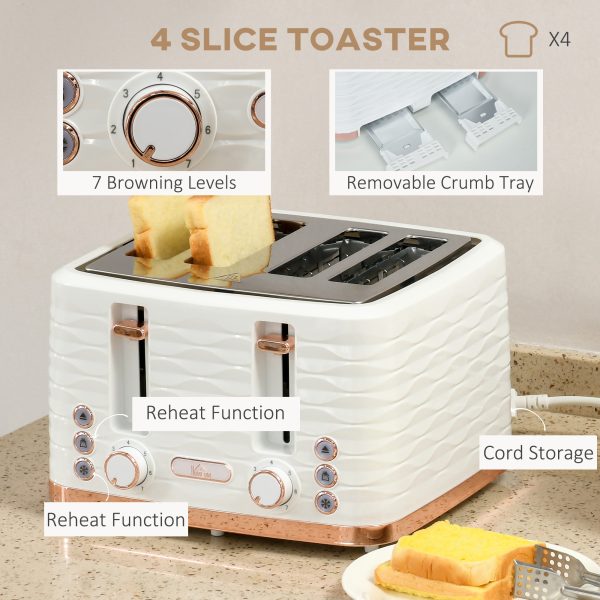 HOMCOM Kettle and Toaster Set 1.7L Rapid Boil Kettle & 4 Slice Toaster White - Image 5