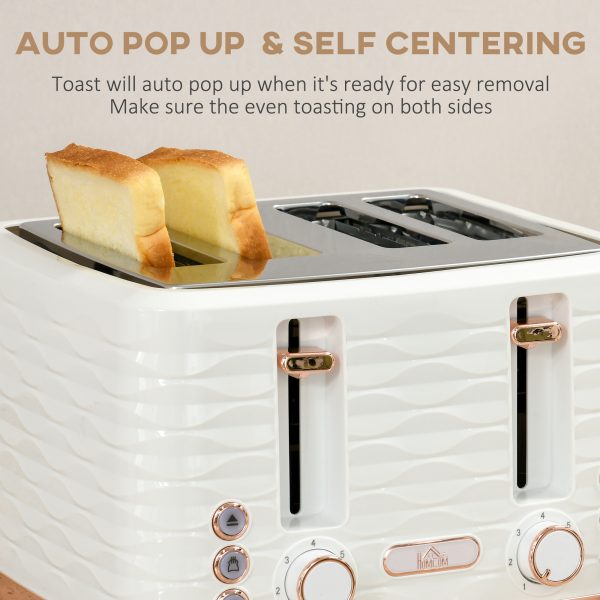 HOMCOM Kettle and Toaster Set 1.7L Rapid Boil Kettle & 4 Slice Toaster White - Image 6