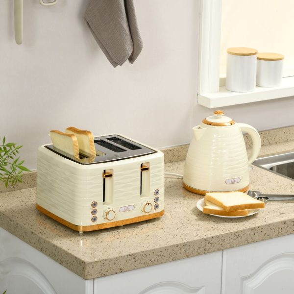 HOMCOM Kettle and Toaster Set 1.7L Rapid Boil Kettle & 4 Slice Toaster Beige - Image 2