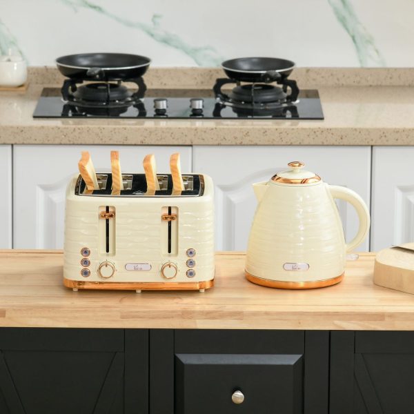 HOMCOM Kettle and Toaster Set 1.7L Rapid Boil Kettle & 4 Slice Toaster Beige - Image 7