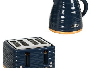 HOMCOM Kettle and Toaster Set 1.7L Rapid Boil Kettle & 4 Slice Toaster Blue