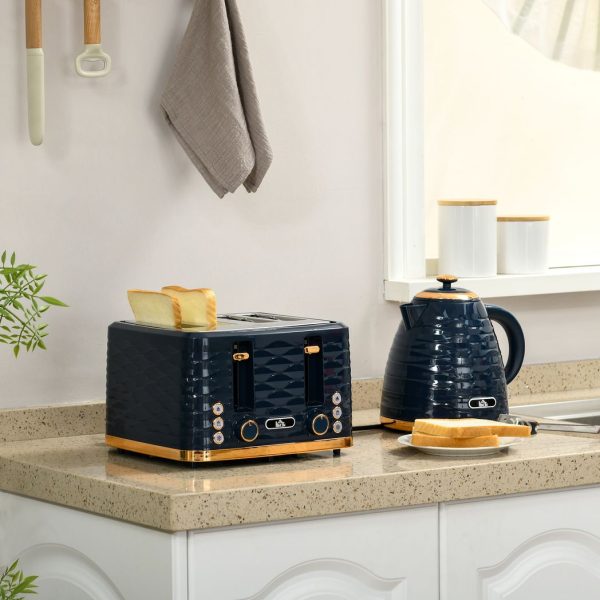 HOMCOM Kettle and Toaster Set 1.7L Rapid Boil Kettle & 4 Slice Toaster Blue - Image 2
