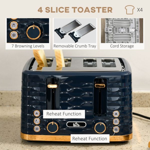 HOMCOM Kettle and Toaster Set 1.7L Rapid Boil Kettle & 4 Slice Toaster Blue - Image 5
