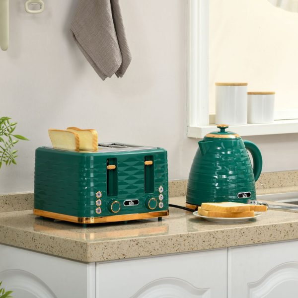HOMCOM Kettle and Toaster Set 1.7L Rapid Boil Kettle & 4 Slice Toaster Green - Image 2
