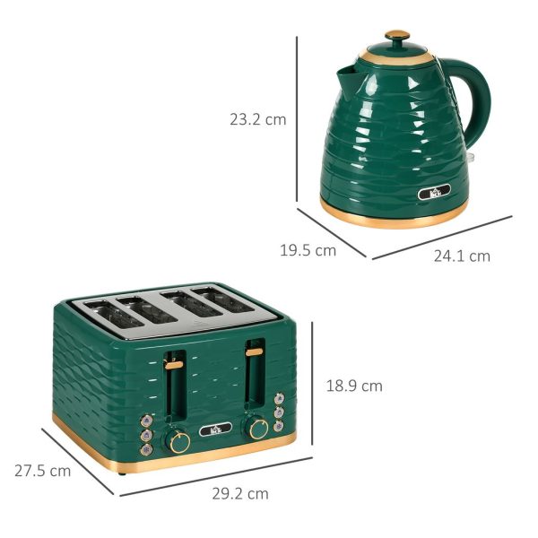 HOMCOM Kettle and Toaster Set 1.7L Rapid Boil Kettle & 4 Slice Toaster Green - Image 3