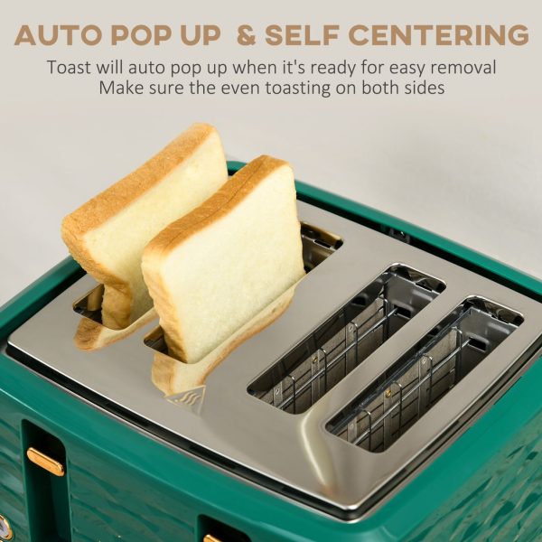 HOMCOM Kettle and Toaster Set 1.7L Rapid Boil Kettle & 4 Slice Toaster Green - Image 6
