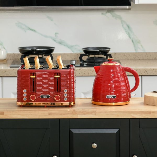 HOMCOM Kettle and Toaster Set 1.7L Rapid Boil Kettle & 4 Slice Toaster Red - Image 7