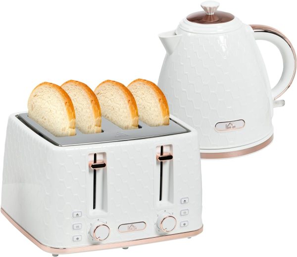 HOMCOM 1.7L Kettle and Toaster Set with Defrost, Reheat and Crumb Tray, White - Image 5