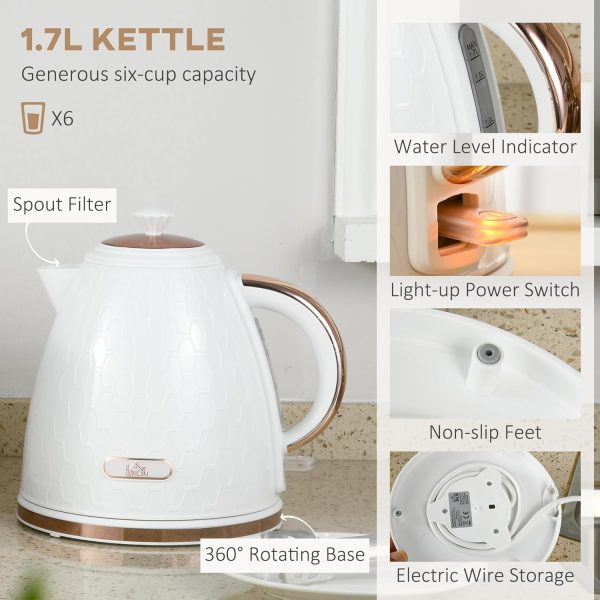 HOMCOM 1.7L Kettle and Toaster Set with Defrost, Reheat and Crumb Tray, White - Image 6