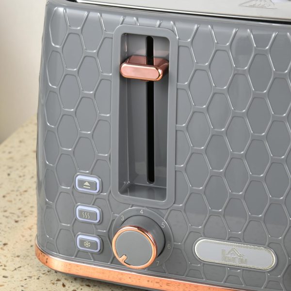 HOMCOM 1.7L Kettle and Toaster Set with Defrost, Reheat and Crumb Tray, Grey - Image 6