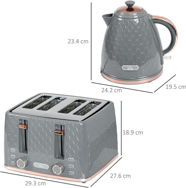HOMCOM 1.7L Kettle and Toaster Set with Defrost, Reheat and Crumb Tray, Grey - Image 8