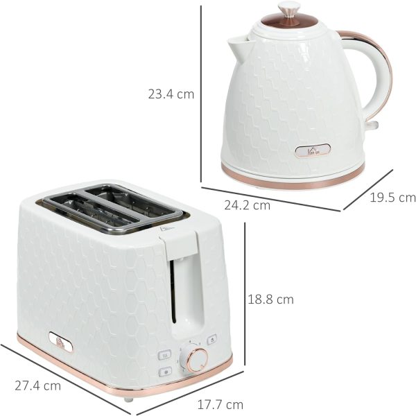 HOMCOM Kettle and Toaster Set 1.7L Fast Boil Kettle & 2 Slice Toaster Set White - Image 2