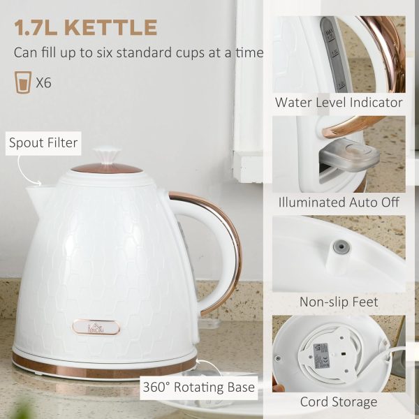 HOMCOM Kettle and Toaster Set 1.7L Fast Boil Kettle & 2 Slice Toaster Set White - Image 3