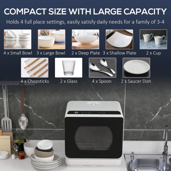 HOMCOM Table Top Dishwasher w/ 4 Place Settings 6 Programmes Fruit Wash Mode - Image 4
