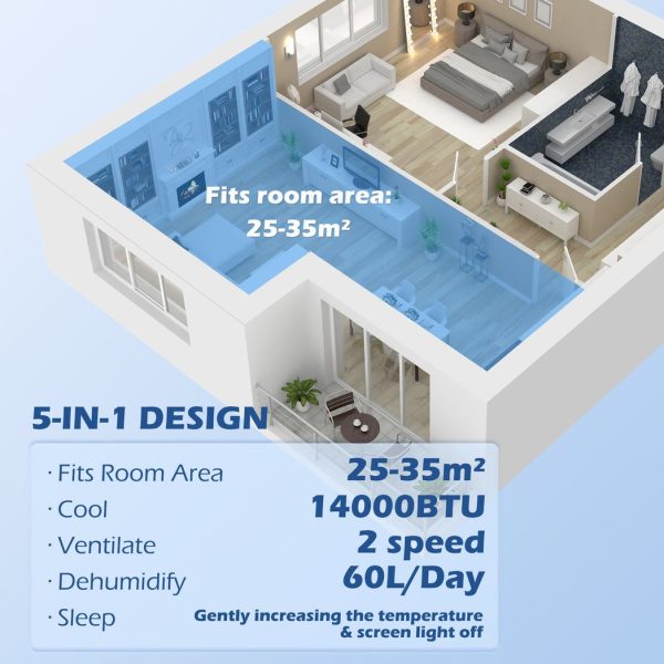 HOMCOM 14,000 BTU Portable Air Conditioner Unit with WiFi Smart App, 35mÂ² - Image 4