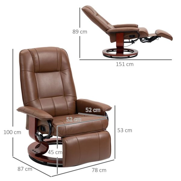 HOMCOM Ergonomic Office Recliner Sofa Chair PU Leather Armchair Lounger Brown - Image 3