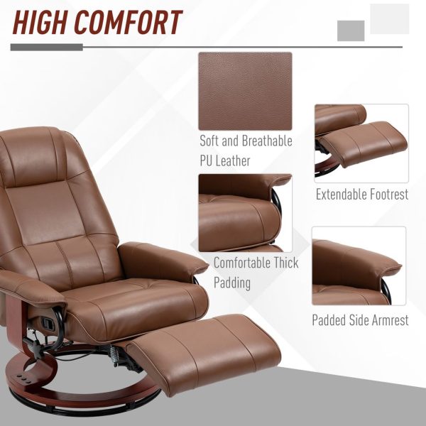 HOMCOM Ergonomic Office Recliner Sofa Chair PU Leather Armchair Lounger Brown - Image 6