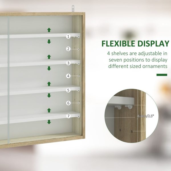 HOMCOM 5-Tier Wall Display Shelf Unit Cabinet w/ Shelves Glass Doors Natural - Image 4