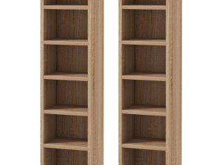 HOMCOM Set of 2 CD Media Display Shelf Unit Tower Rack Adjustable, Natural
