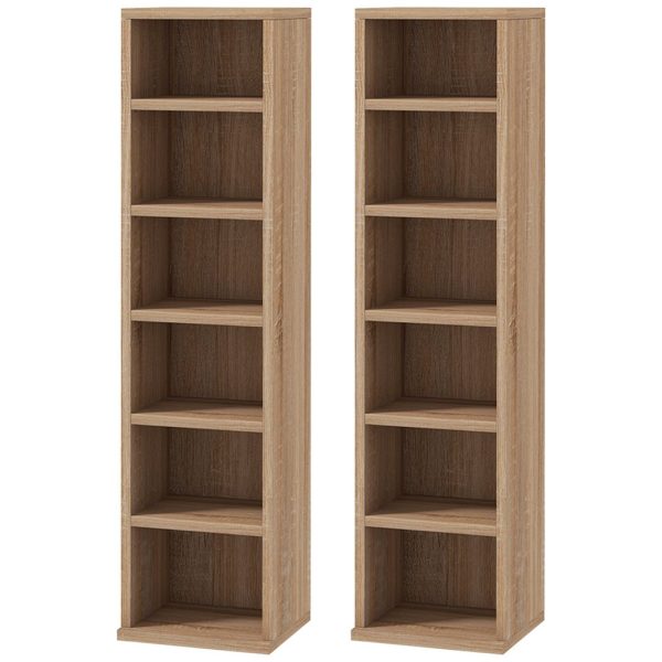 HOMCOM Set of 2 CD Media Display Shelf Unit Tower Rack Adjustable, Natural