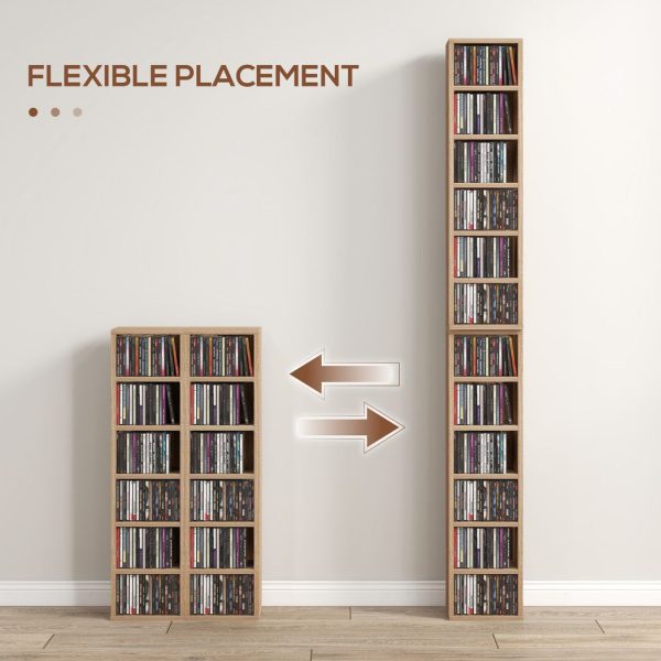 HOMCOM Set of 2 CD Media Display Shelf Unit Tower Rack Adjustable, Natural - Image 5