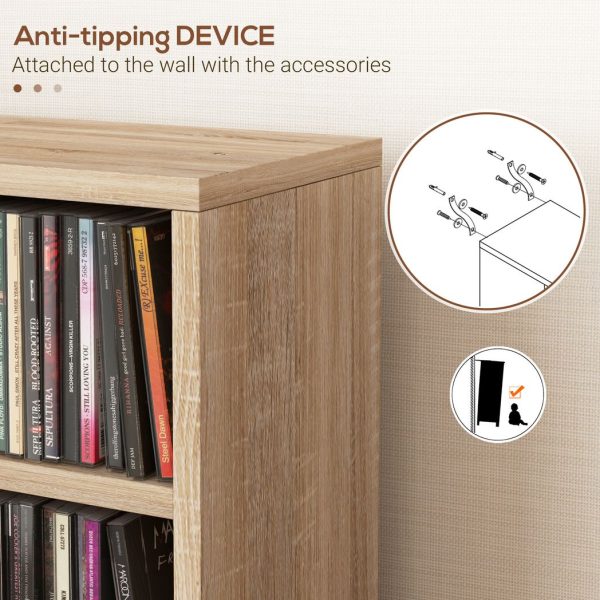 HOMCOM Set of 2 CD Media Display Shelf Unit Tower Rack Adjustable, Natural - Image 7