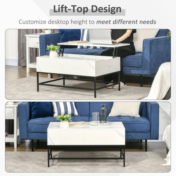 HOMCOM Lift Top Coffee Table W/ Hidden Storage Compartment, White - Image 4