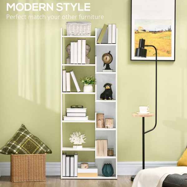 HOMCOM 6-Tier Bookshelf Freestanding Decorative Storage Shelves for Home White - Image 4