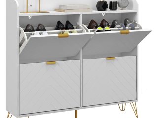 HOMCOM Narrow Shoe Storage Cabinet with 4 Flip Drawers for 16 Pairs of Shoes