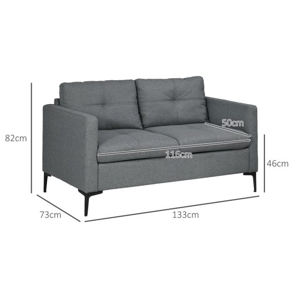 HOMCOM Modern Loveseat Sofa Upholstered 2 Seater Settee for Living Room Bedroom - Image 3