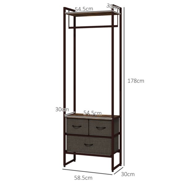 HOMCOM Clothes Hanging Rail with 3 Fabric Drawers Storage Shelves for Hallway - Image 3