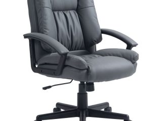 HOMCOM Faux Leather Home Office Chair Mid Back Desk Chair with Arms Dark Grey