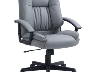 HOMCOM Faux Leather Home Office Chair Mid Back Desk Chair with Arms Light Grey