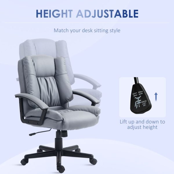 HOMCOM Faux Leather Home Office Chair Mid Back Desk Chair with Arms Light Grey - Image 4