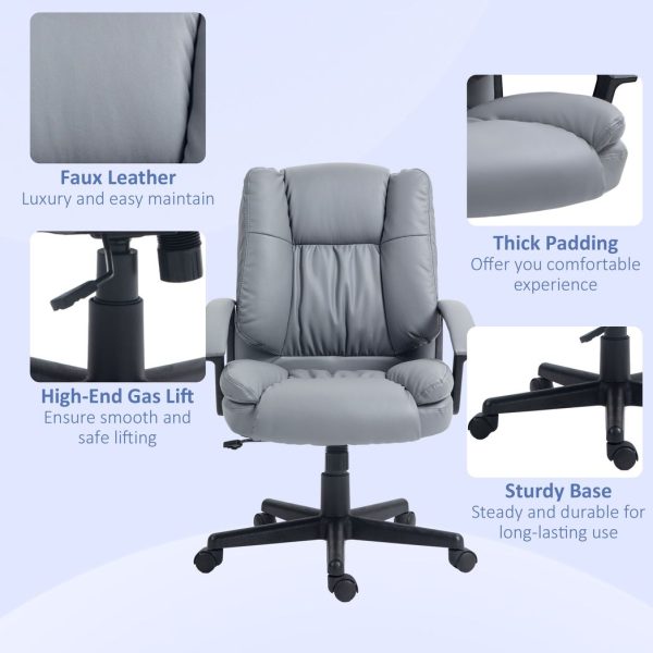 HOMCOM Faux Leather Home Office Chair Mid Back Desk Chair with Arms Light Grey - Image 7