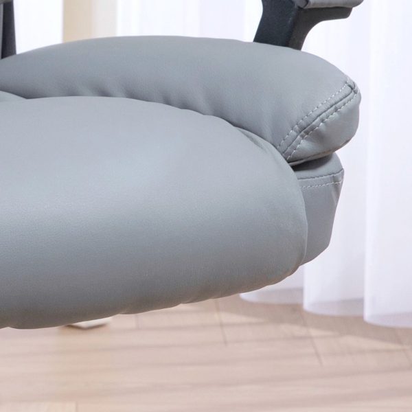 HOMCOM Faux Leather Home Office Chair Mid Back Desk Chair with Arms Light Grey - Image 8