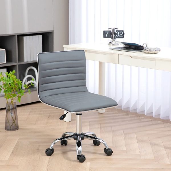 HOMCOM Armless Mid-Back Adjustable Office Chair with 360 Swivel Light Grey - Image 2