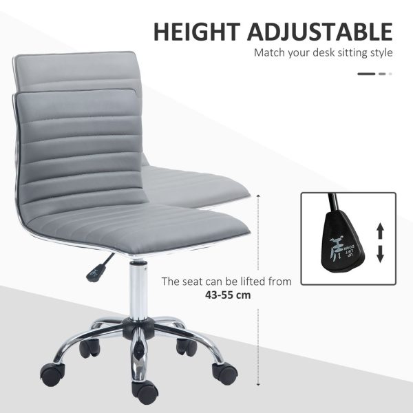 HOMCOM Armless Mid-Back Adjustable Office Chair with 360 Swivel Light Grey - Image 4